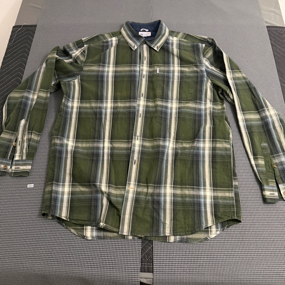 Carhartt Mens XL Tall Relaxed Fit Green Plaid Long Sleeve Button Down Shirt